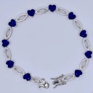 925 Silver Allover Heart Shape Zirconia Stones Studded Princess Bracelet